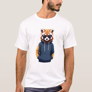 Red Panda Wearing Hoodie Funny Cool Animal Music T-Shirt