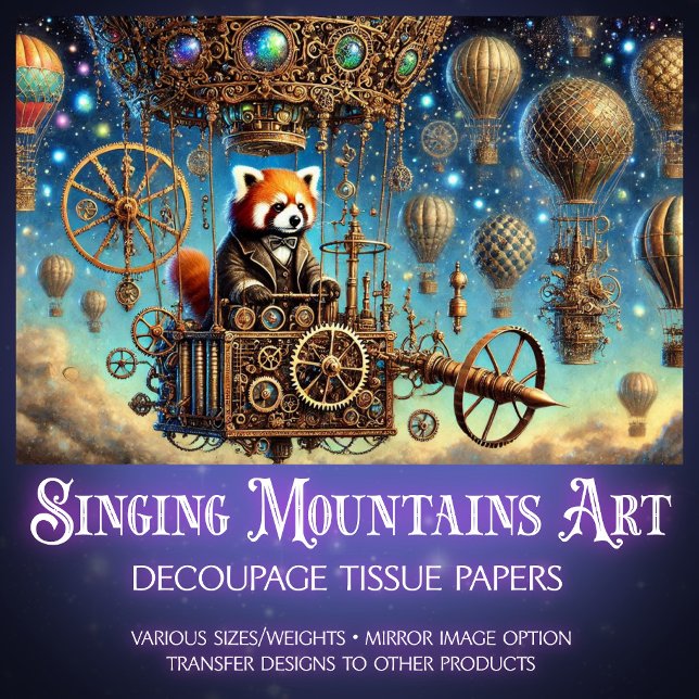Red Panda Whimsical Steampunk Adventure Decoupage  Tissue Paper (Creator Uploaded)