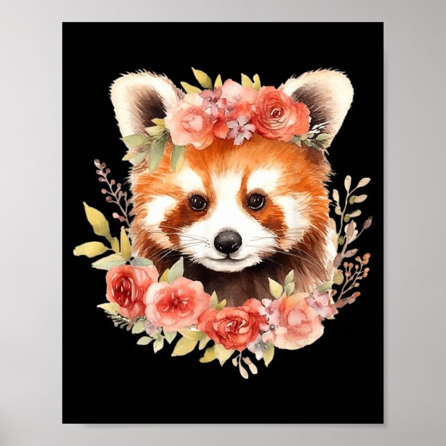 Red Panda With Flower Crown Funny Unisex Design Poster (Front)