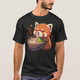 Red Panda With Noodles Ramen Kawaii Red T-Shirt