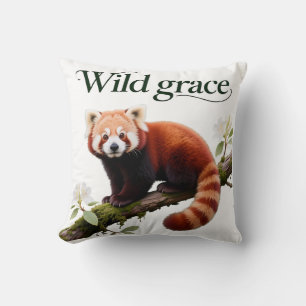 Red Panda with Rhododendron Flowers Art Print Throw Pillow