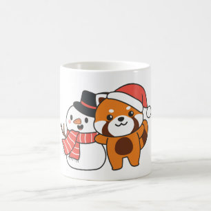 Red Panda With Snowman In Winter For Christmas Coffee Mug