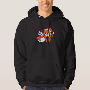 Red Panda With Snowman In Winter For Christmas Hoodie