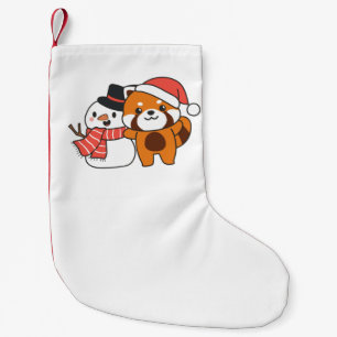 Red Panda With Snowman In Winter For Christmas Small Christmas Stocking