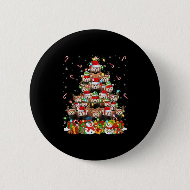 Red Panda Xmas Lighting Tree Santa Red Panda Chris 2 Inch Round Button (Front)