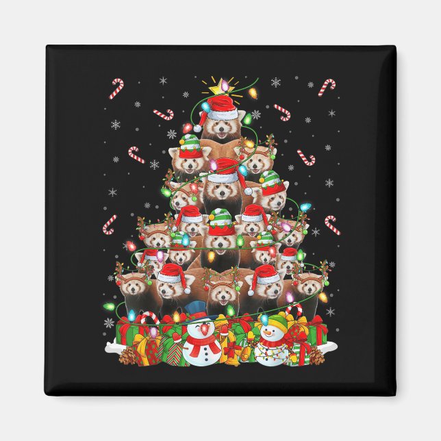 Red Panda Xmas Lighting Tree Santa Red Panda Chris Magnet (Front)