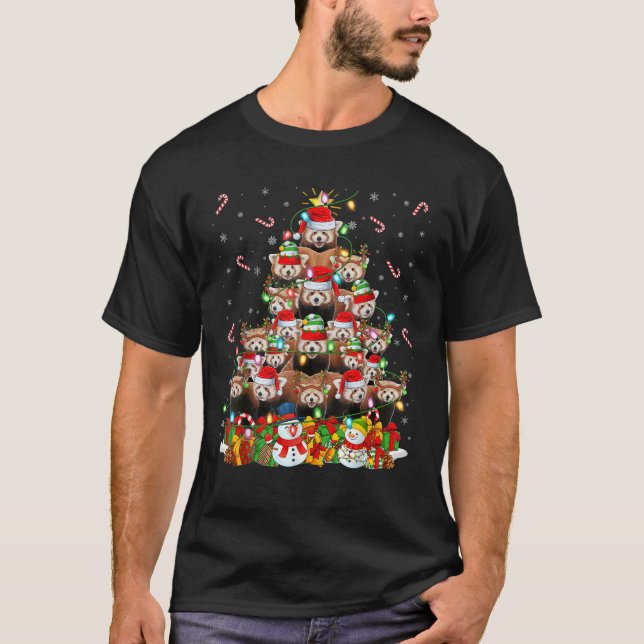 Red Panda Xmas Lighting Tree Santa Red Panda Chris T-Shirt (Front)