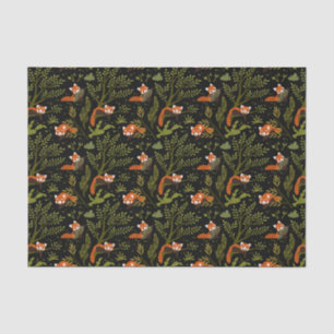 Red Pandas in the Forest Black Tissue Paper