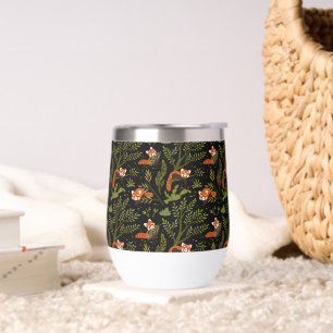 Red Pandas in the Forest Black Wine Tumbler
