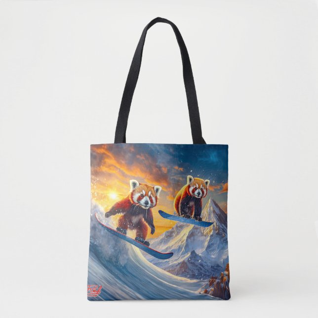 Red Pandas Snowboarding Design By Rich AMeN Gill Tote Bag (Front)