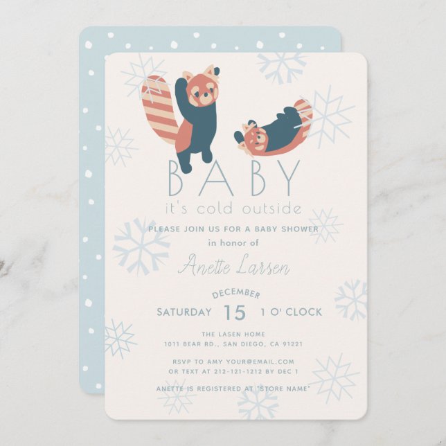 Red Pandas Snowflakes Baby Shower Invitation (Front/Back)
