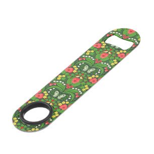 Red pansies, birds and butterflies bar key
