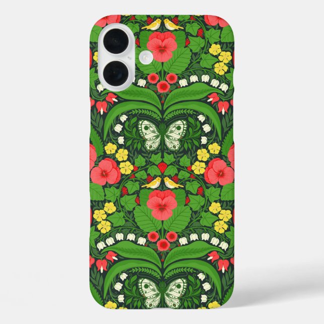 Red pansies, birds and butterflies Case-Mate iPhone case (Back)