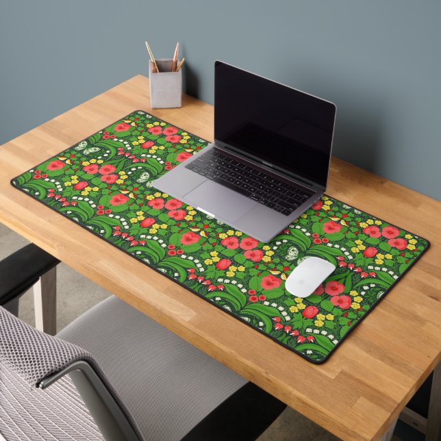 Red pansies, birds and butterflies desk mat (Office 2)