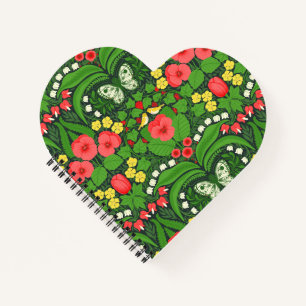 Red pansies, birds and butterflies notebook