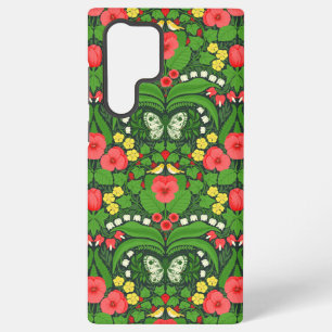 Red pansies, birds and butterflies samsung galaxy case