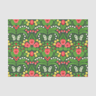 Red pansies, birds and butterflies tissue paper