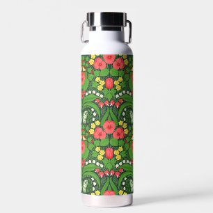 Red pansies, birds and butterflies water bottle