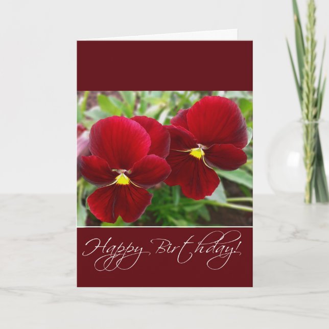 Red Pansies Birthday Greeting Card (Front)