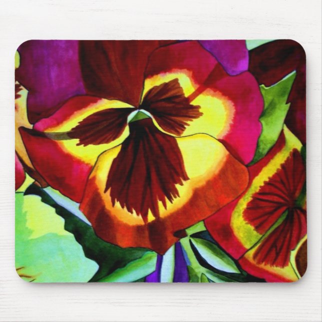 Red pansies watercolor flower original art mouse pad (Front)
