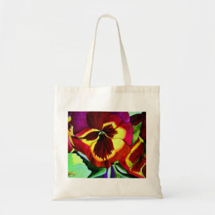 Red pansies watercolor flower original art tote bag