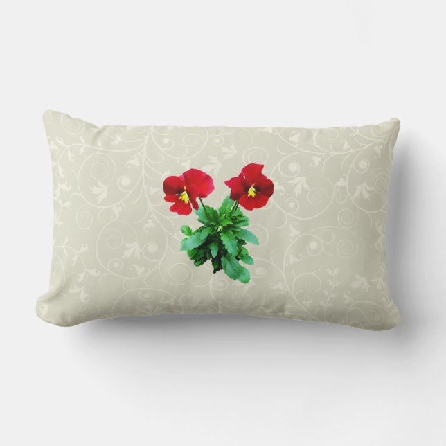 Red Pansy Duo Lumbar Pillow (Front)