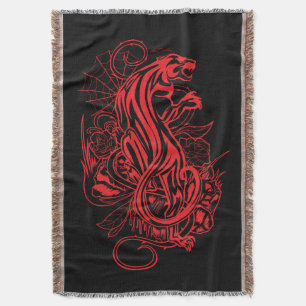 Red Panther Gothic Tattoo Style Dark Aesthetic Throw Blanket