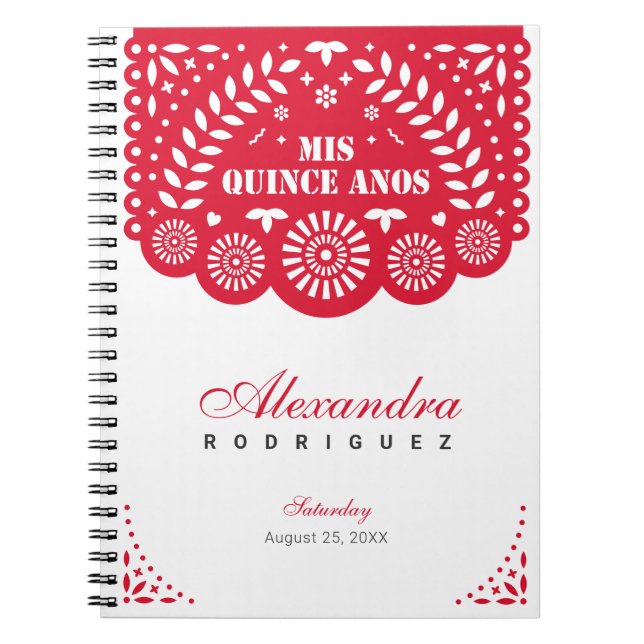 Red Papel Picado Mis Quince Años Notebook (Front)