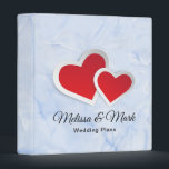 Red Paper Hearts on Icy Blue Marble Wedding Plans Binder<br><div class="desc">A personalized wedding plans binder with an illustration of 2 paper hearts - red with a white border. Set on an elegant icy blue marble background.</div>