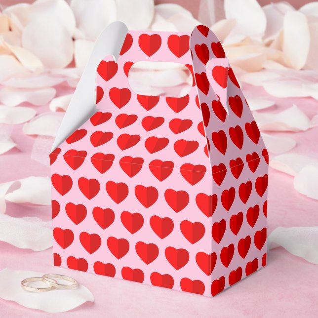 Red Paper Hearts Pattern Pink Favor Box (Wedding)