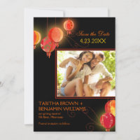 Red Paper Lanterns Wedding Photo Save the Date