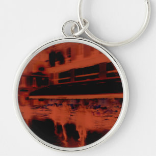 Red Paris night. Cool blurry motion of people Keychain