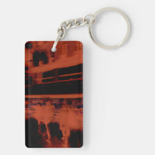 Red Paris night. Cool blurry motion of people Keychain