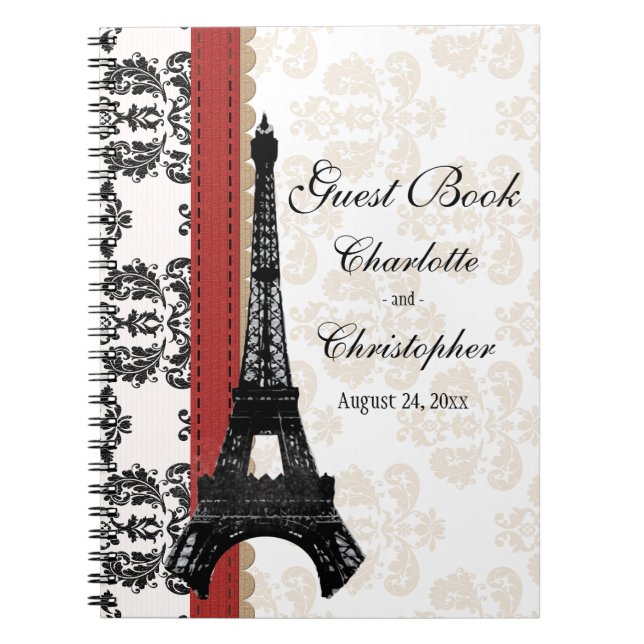 Red Parisian Eiffel Tower Wedding Guest Book (Front)