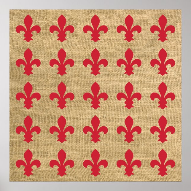 Red Parisian Moods Fleur de Lys Pattern Poster (Front)
