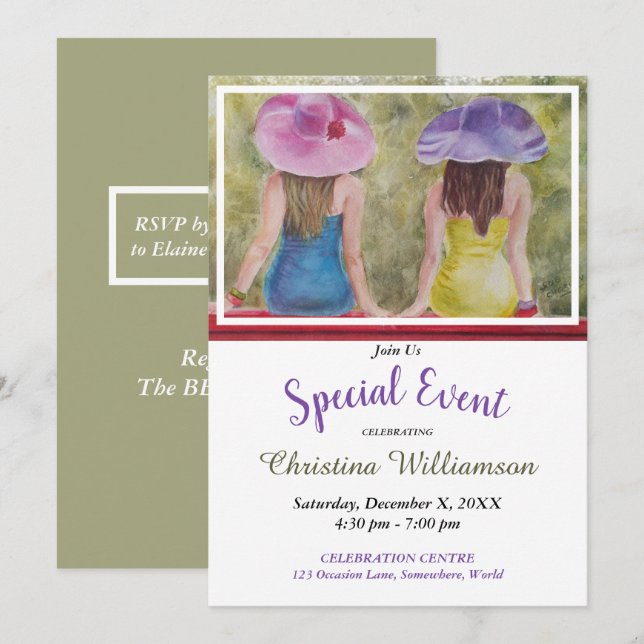 RED PARK BENCH PARTY INVITE (Front/Back)