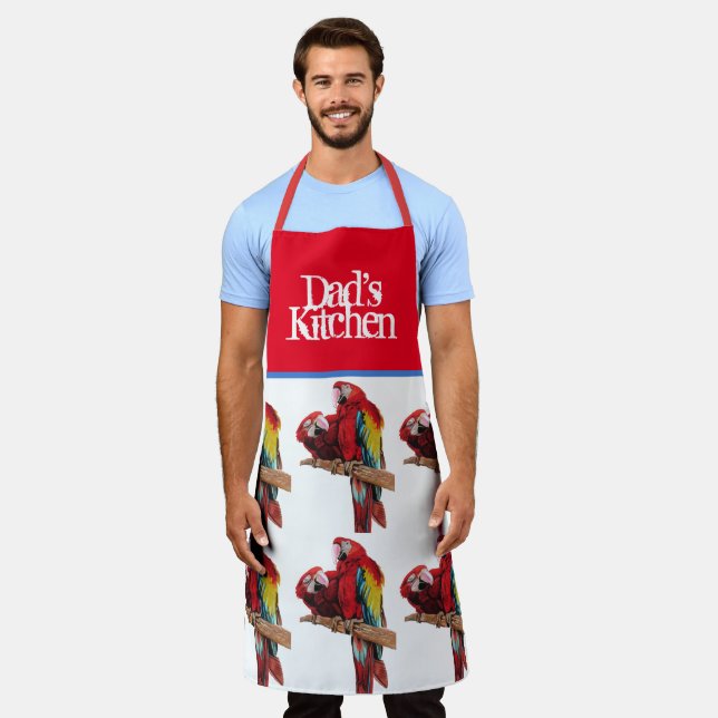 Red Parrot Macaw Colorful Blue Dads Kitchen Apron (Worn)