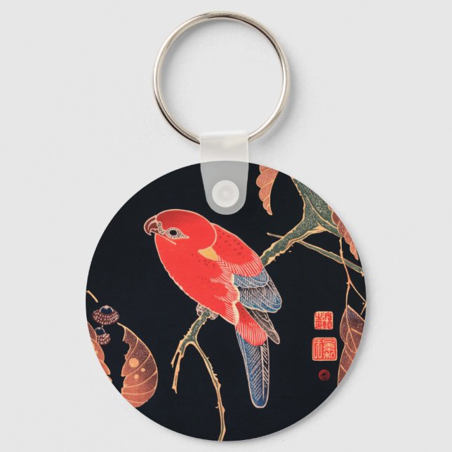 Red Parrot on the Branch of a Tree by Ito Jakuchu Keychain (Front)