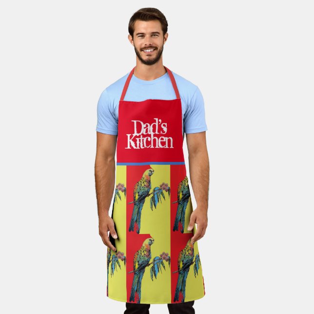 Red Parrot Rosella Colorful Blue Dads Kitchen Apron (Worn)