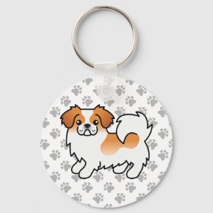 Red Parti-Colour Tibetan Spaniel Cute Cartoon Dog Keychain