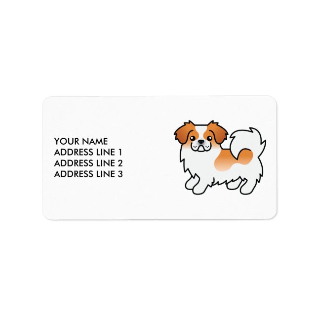 Red Parti-Colour Tibetan Spaniel Cute Dog & Text Label (Front)