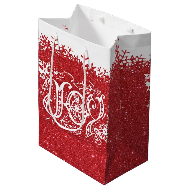 Red parties scintillant Joy sac cadeau moyen (Devant Angle)
