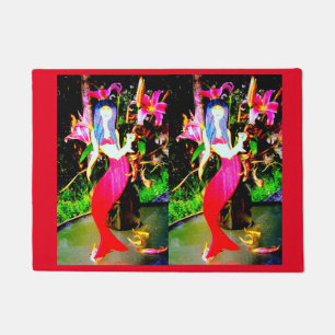 red partying mermaids doormat
