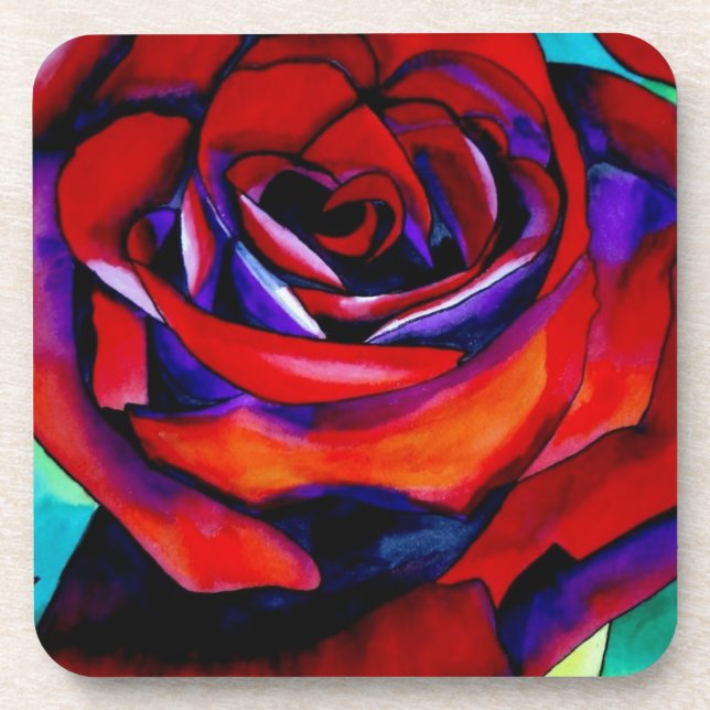 Red passion rose original watercolor art coaster (Front)