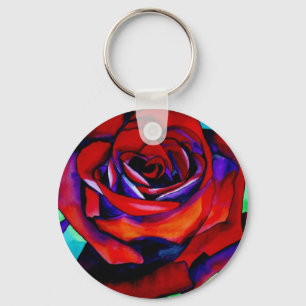 Red passion rose original watercolor art keychain