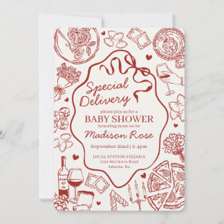 Red Pasta Special Delivery Italian Baby Shower Invitation