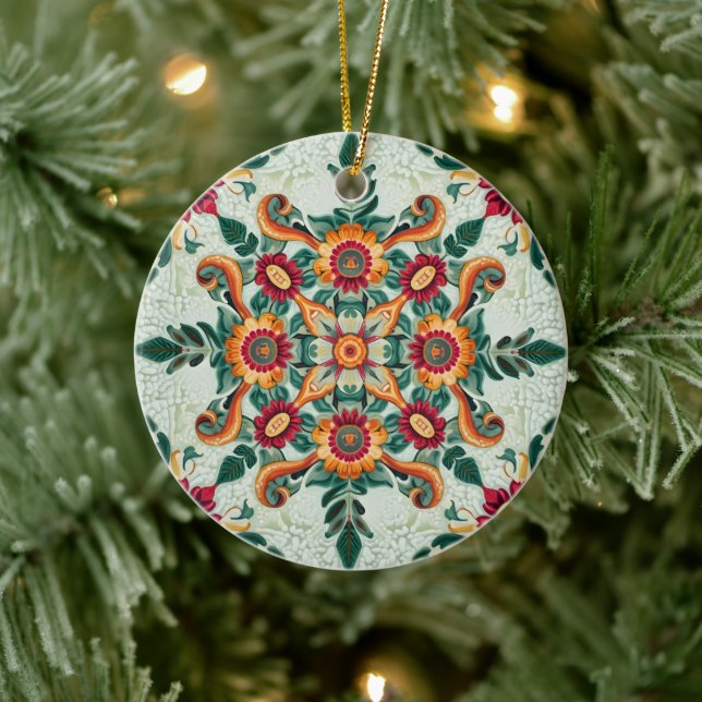 Red Patchwork Ceramic Ornament (Tree)