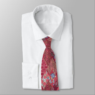 Red patchwork neck tie