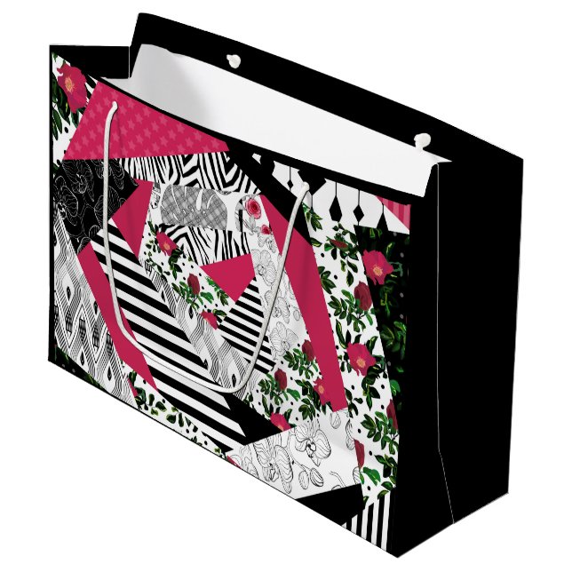 red patchwork, popular, patchwork throw pillow large gift bag (Front Angled)