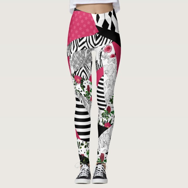 red patchwork, popular, patchwork throw pillow leggings (Front)